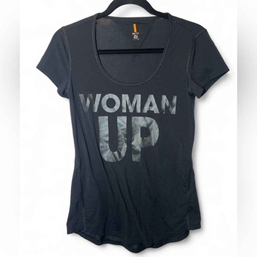 Lucy Women Size XS Black WOMAN UP Graphic Short Sleeve Activewear T Shirt